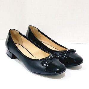 GEOX Lola Flats w Bow Womens 38 Size 8 Black Patent Leather Cap Toe Low Heels